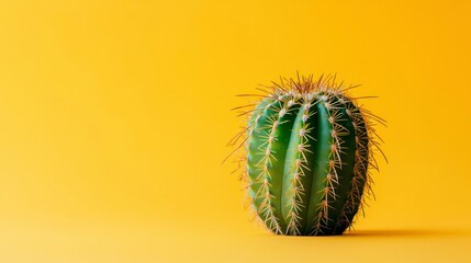 Tall green cactus against a bright yellow background