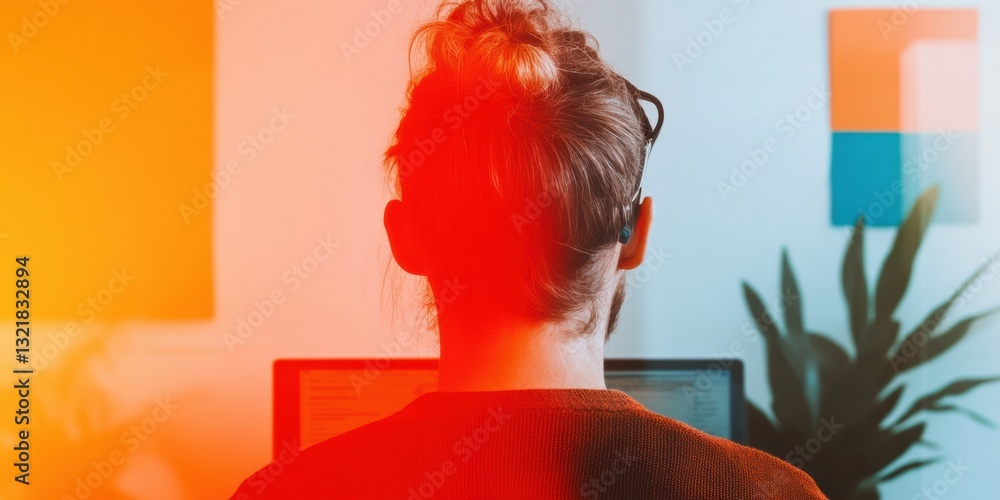 Poster vibrant gen z workspace aesthetics minimalist digital professional backdrop with warm color gradient
