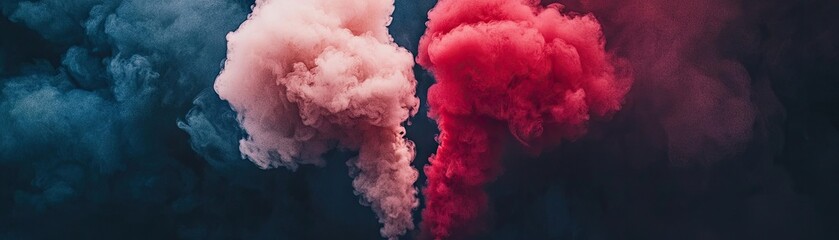 Colorful smoke plumes rise against dark background; abstract art, design