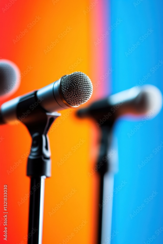 Fototapete Vibrant Communication Design Dynamic Microphone Array with Bold Gradient Backdrop - Next-Gen Media Technology and Creative Professional Storytelling