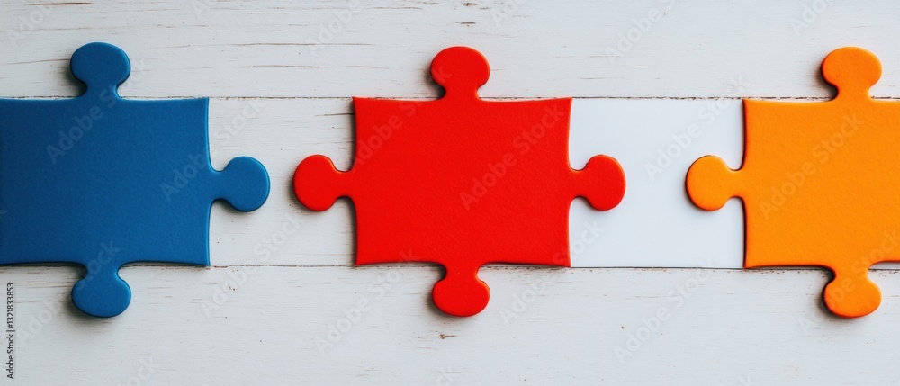 Aufkleber Collaborative Strategy Visualized Vibrant Puzzle Piece Synergy in Modern Workplace - Innovative Team Integration and Digital Transformation Insights