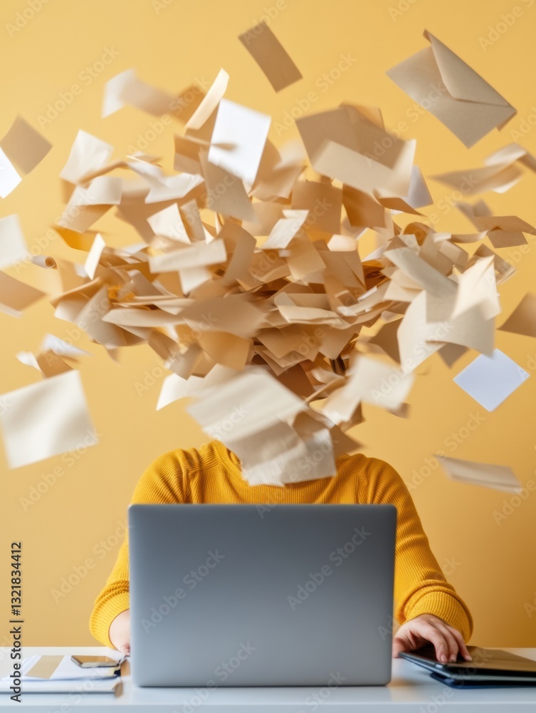 Poster digital chaos meets productivity minimalist workspace visualization of information overload - millen