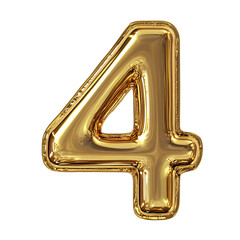Four Gold Metallic Balloon Number Four.