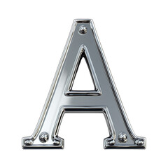 A shiny silver metal letter a with rounded edges and rivets.