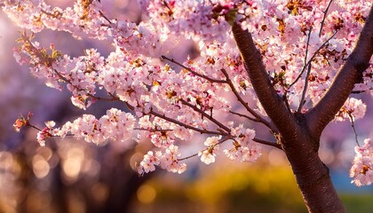 Close up of cherry blossom tree in full bloom