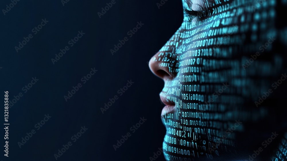 Leinwandbilder Quantum AI Visualization Futuristic Digital Identity Mapping with Neural Network Binary Overlay - Cutting-Edge Tech Innovation and Machine Learning Concept Art