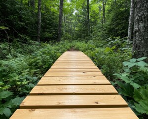 Fototapeta premium Eco-Wellness Journey Sustainable Forest Boardwalk Design Showcasing Accessible Nature Trails for Mindful Conservation and Urban Escape