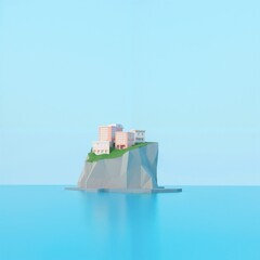 Minimalist Peach Buildings on Rocky Island