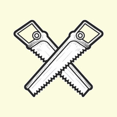 Ice cutting vintage saw hand drawing design.