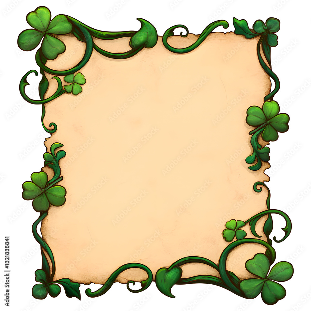 Poster st. patrick's day empty card template with shamrock frame isolated on transparent background. irish 