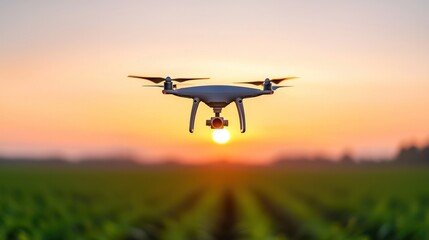 Drone surveying a farm at sunset exploring science and technology in agriculture