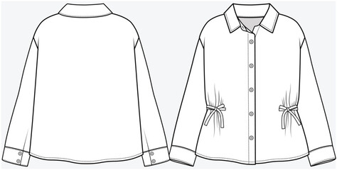 DROP SHOULDER WOVEN SHIRT WITH SIDE TIE UP DETAIL DESIGNED FOR TEEN AND KID GIRLS IN VECTOR ILLUSTRATION FILE