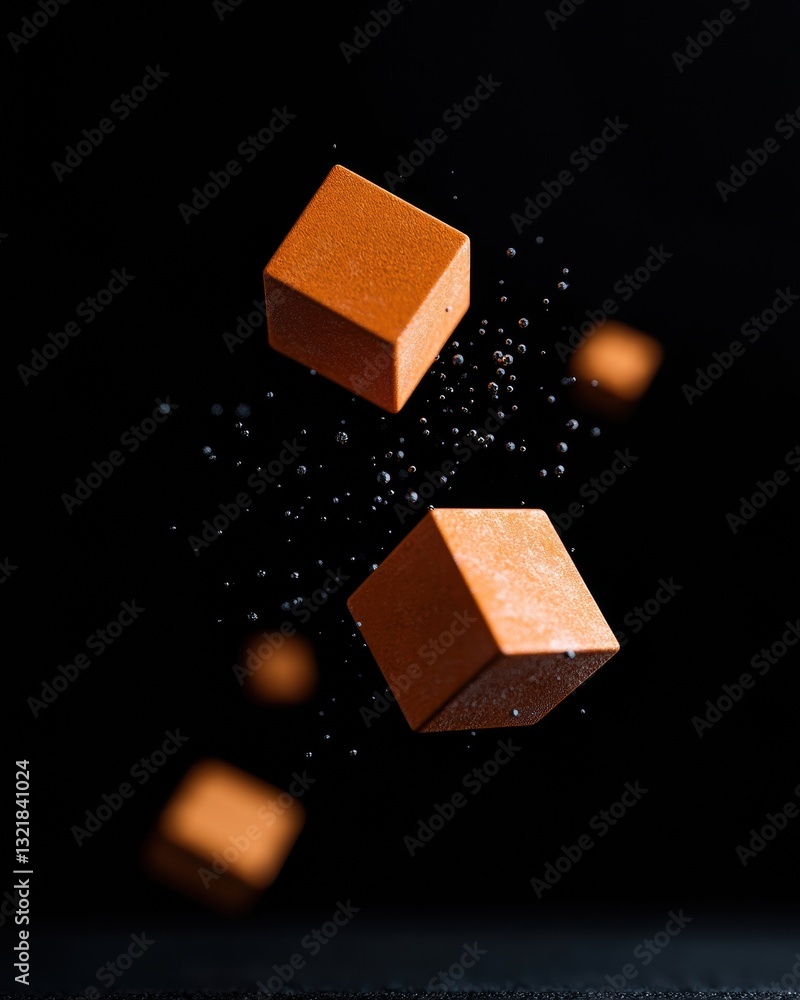 Poster Quantum Geometry Metallic Copper Cubes in Zero-Gravity Digital Abstraction - Next-Gen Tech Visualization for Blockchain and AI Innovation