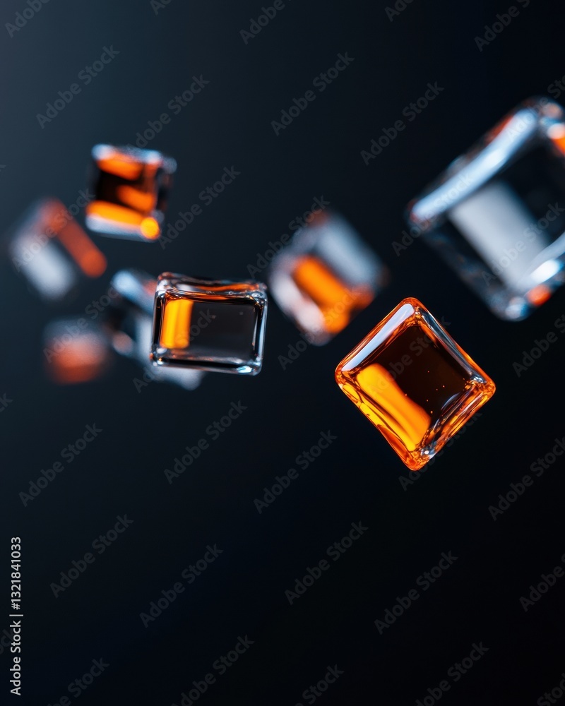 Poster Quantum Data Cubes Futuristic Holographic Amber Glass Blocks Visualizing Next-Gen Digital Network Architecture and Decentralized Technology Innovation