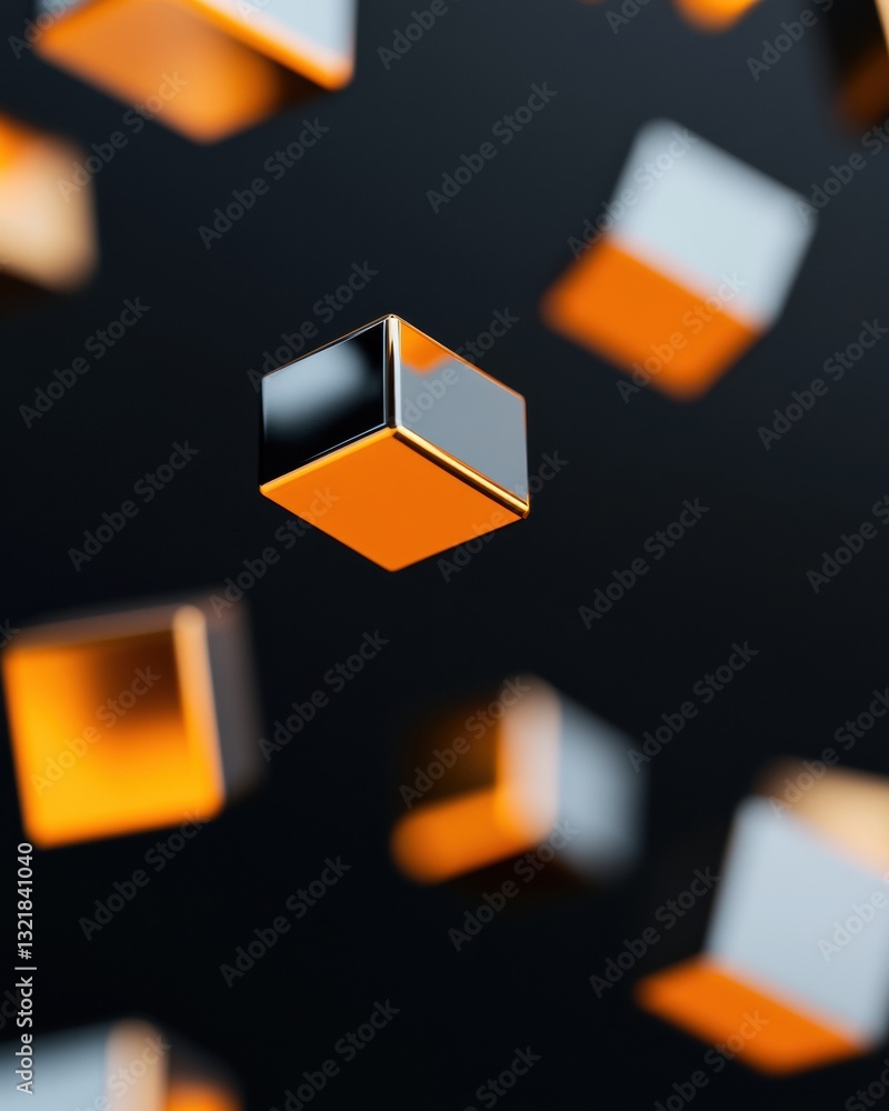 Poster Quantum Geometry Futuristic Cube Network Visualization - Innovative Tech Design for Blockchain, AI, and Digital Transformation Marketing