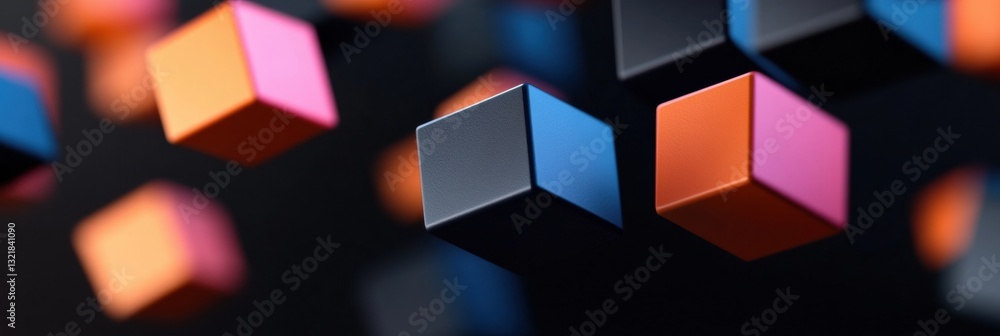 Poster Blockchain Visualization Geometric Quantum Computing Network with Vibrant Cubes - Next-Gen Digital Infrastructure for Fintech and Emerging Tech Ecosystems
