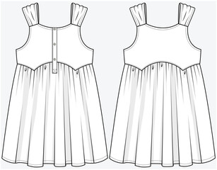 TIERED SUNDRESS WITH STYLIZED WAIST DETAIL DESIGNED FOR TEEN AND KID GIRLS IN VECTOR FILE