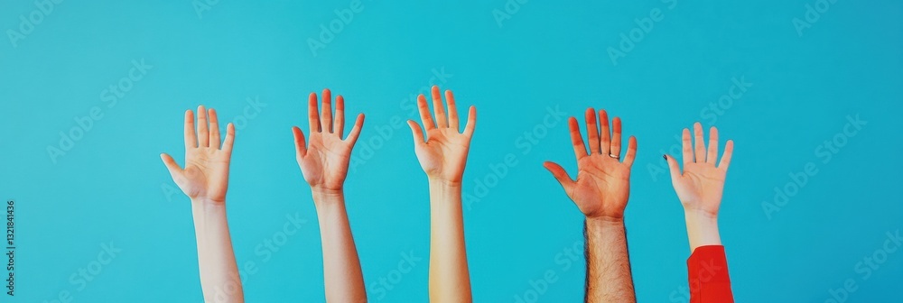 Aufkleber inclusive collaboration spotlight vibrant multiethnic hands rising in unity - digital age community 
