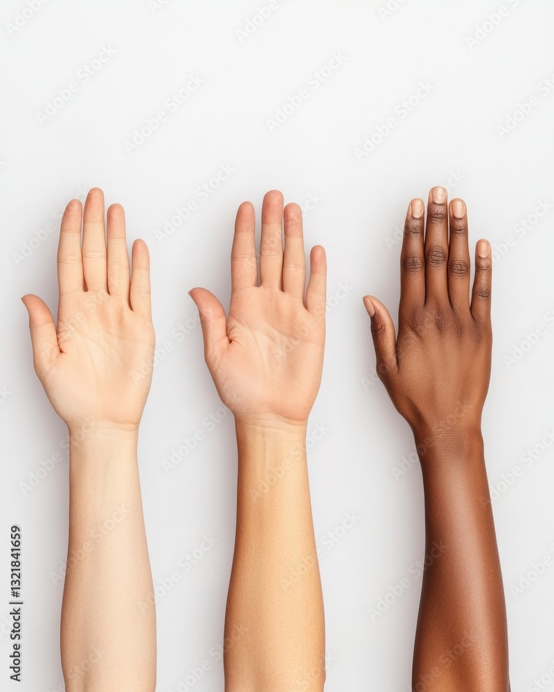 Aufkleber inclusive diversity visualization multicultural hands rising in collaborative unity - empowering glo