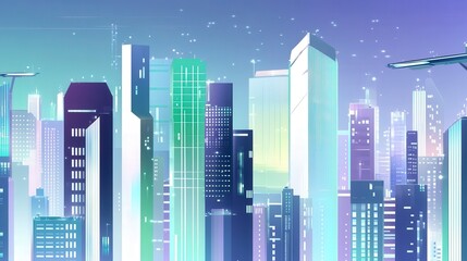 A Futuristic Cityscape: Glowing Skyscrapers in Pastel Hues
