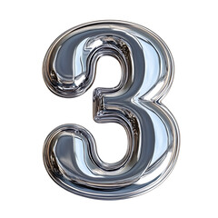 a large, shiny silver number three against a white background.