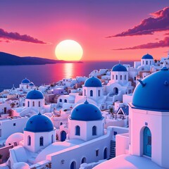 Picturesque Sunset Over Oia Santorini