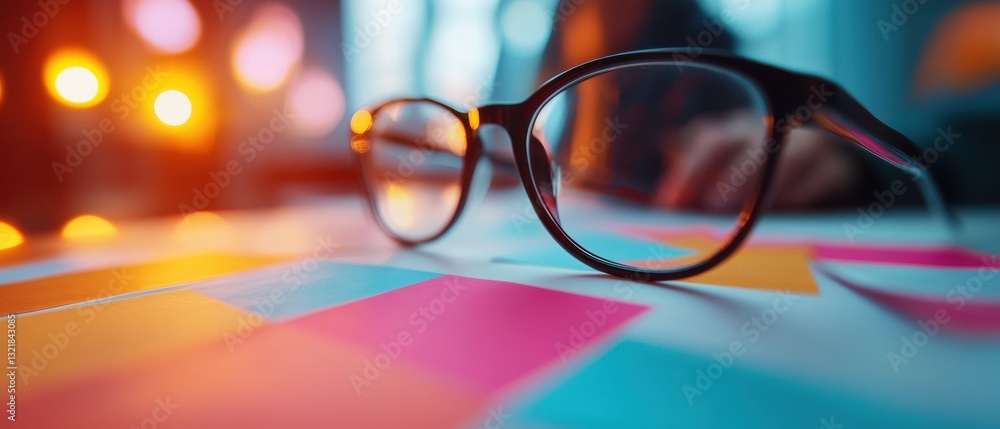 Aufkleber immersive data visualization sleek eyewear on vibrant color-blocking surface - innovative design mee