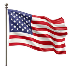 Obraz premium The American flag is waving on a silver pole with a ball at the top.