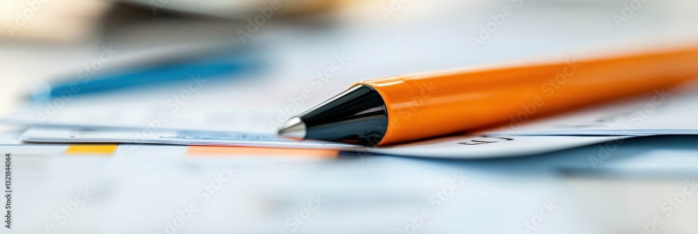 Aufkleber Minimalist Financial Planning High-Performance Orange Mechanical Pencil on Sleek Document Workflow - Digital Entrepreneurship and Precision Business Analytics