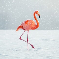 flamingo with snowy landscape