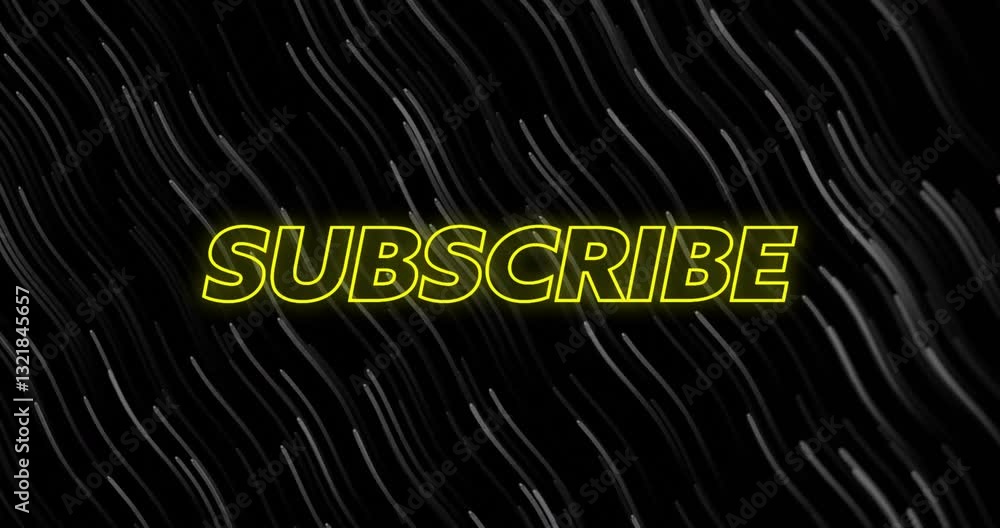 Poster glowing subscribe animation with yellow text on wavy black and white background
