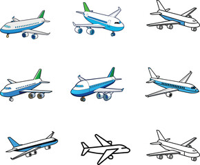 Vector Collection of Airplanes Different Views and Styles