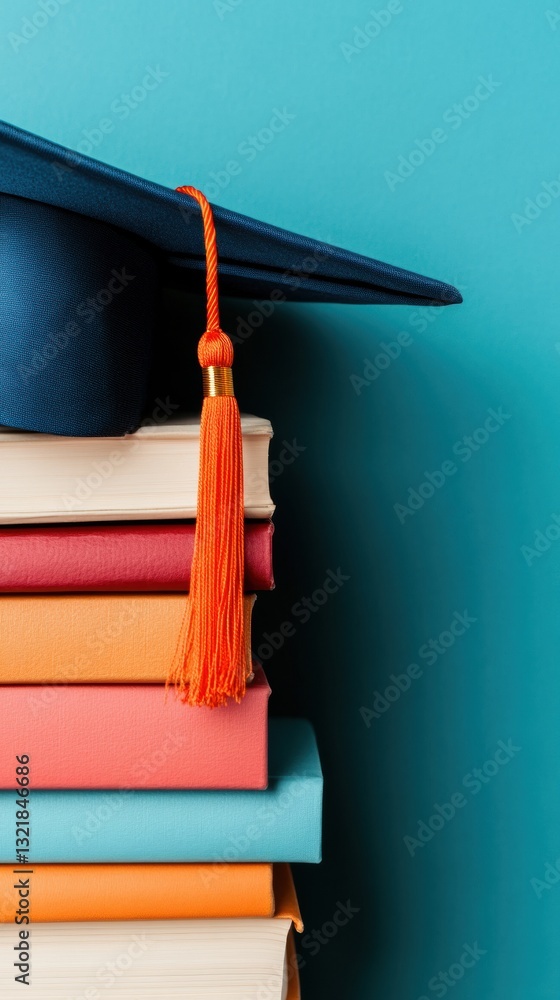 Poster gradient academia vibrant minimalist graduation cap on color-blocked textbooks - millennial learning