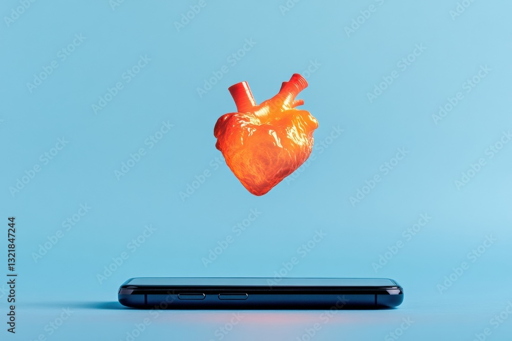 Poster futuristic digital health revolution holographic heart floating above sleek smartphone - transformat
