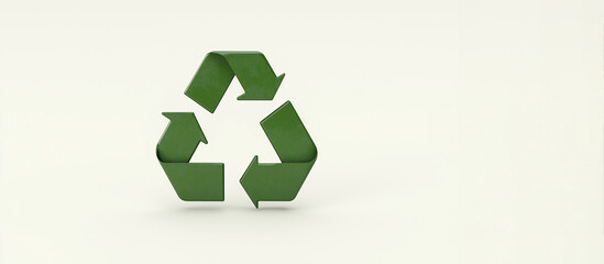 Fototapeta premium Recycling Symbol: An eye-level shot of a classic green recycling symbol against a clean, open background, promoting sustainability.
