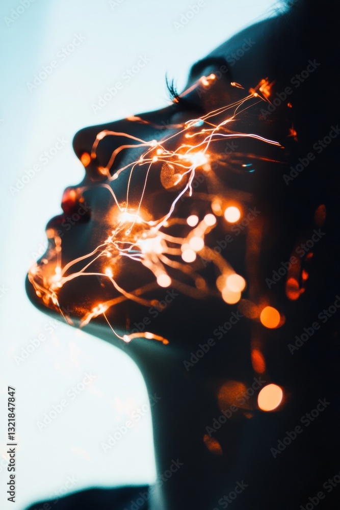 Fototapete Neurotech Illumination Immersive Brain Connectivity Visualization for Digital Wellness, Cognitive Performance and AI-Enhanced Mental Health Insights