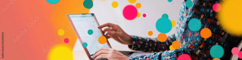 Poster Vibrant Digital Nomad Millennial Creative Workspace Visualization with Playful Data Visualization, Dynamic Remote Work Connectivity and Chromatic Productivity Inspiration