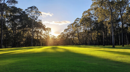 Obraz premium Grassland and woods at sunset