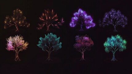 Abstract Glowing Trees Digital Art - Vibrant Colorful Nature Inspired Design