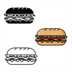set of sandwich vector illustration outline coloring page silhouettes	