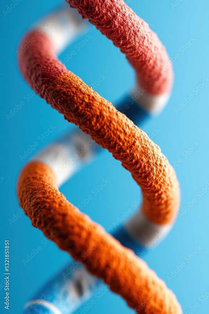 Poster futuristic biotech visualization macro spiral dna helix in vibrant terracotta and azure - cutting-ed