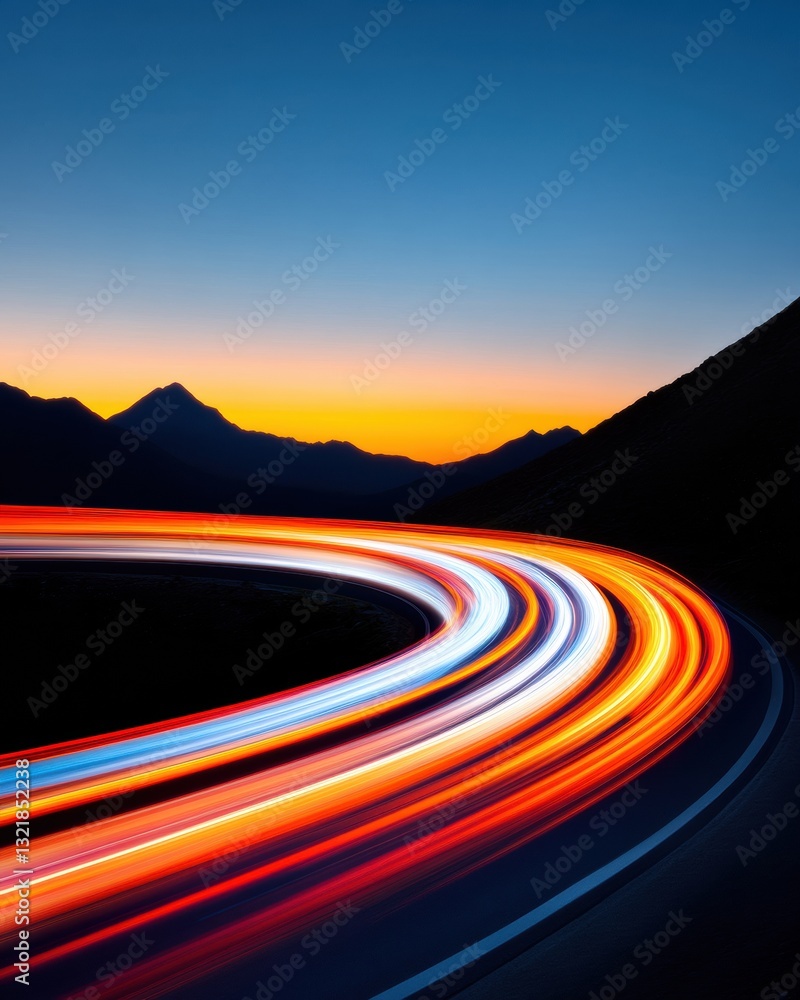 Poster Dynamic Connectivity Futuristic Long-Exposure Highway Light Trails Visualizing Smart Infrastructure, Digital Transformation and Urban Mobility Innovation