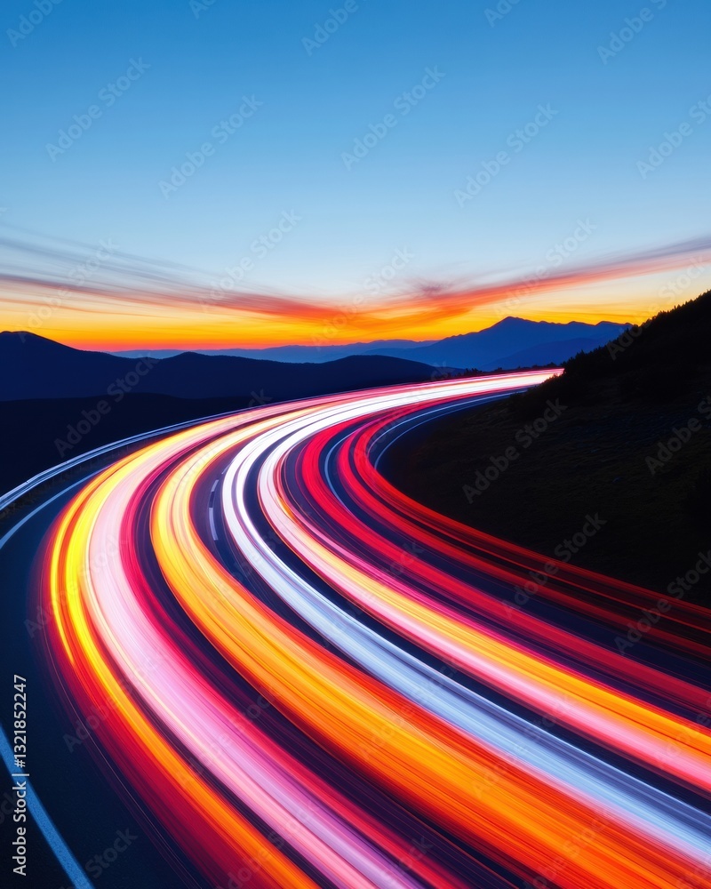 Poster future-forward mobility dynamic light trail visualization of smart transportation infrastructure, ca