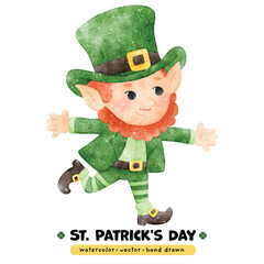 Festive St. Patrick's Day Watercolor Leprechauns, Rainbows, Lucky, Pot of gold , Happy St. Patrick's Day