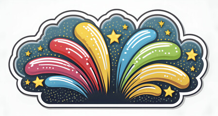 Obraz premium A Vibrant Burst Of Celebratory Fireworks Exploding Against A Dark Night Sky, Radiating Joy And Excitement With A Playful Sticker-like Design And Bold Color Palette