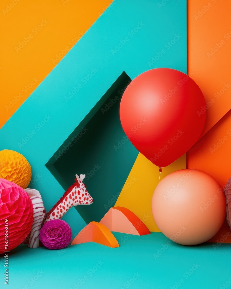 Aufkleber vibrant minimalist playground bold color-block design with playful geometric balloons and sculptural