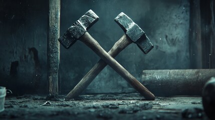 Two crossed hammers