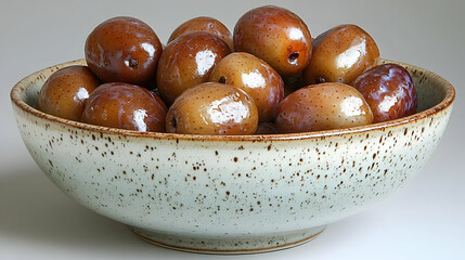 Obraz premium Brown Olives in Speckled Ceramic Bowl