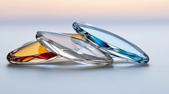 Three Translucent Lenses on Reflective Surface
