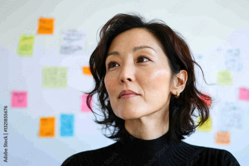 Poster minimalist workspace innovation professional asian educator embodying hybrid learning trends with cr